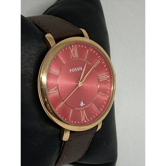Fossil Jacqueline ES4101 Women Brown Leather Analog Pink Dial Quartz Watch WO231 - Picture 5 of 12